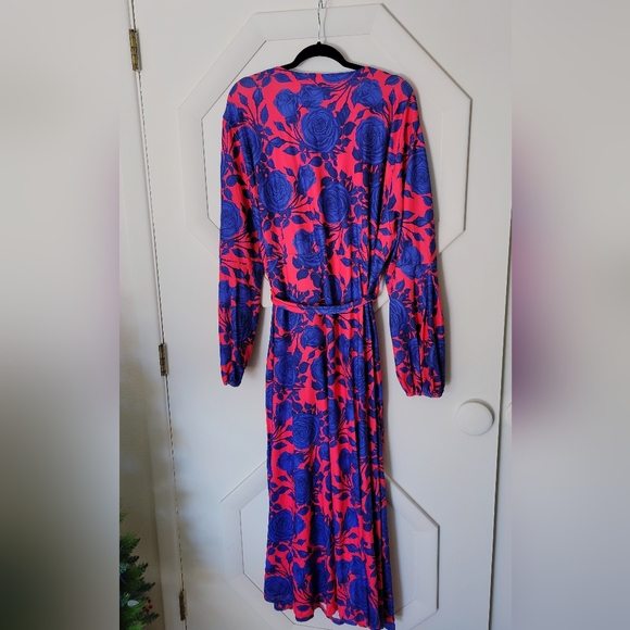 Rebdolls Rose Print Maxi Wrap Dress Blue and Red 22 - Picture 3 of 6